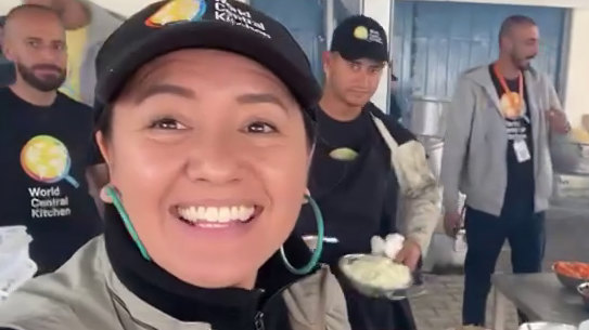Zomi Frankcom at a World Central Kitchen site in Gaza at the end of March.