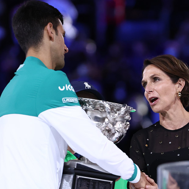 Hrdlicka  with Novak Djokovic at this year’s Australian Open men’s final.