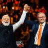Indian Prime Minister Narendra Modi on stage with Australian prime minister Anthony Albanese in Sydney last week.
