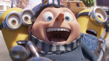 Gru (voiced by Steve Carell), centre, with Kevin and Stuart in a scene from Minions: The Rise of Gru.