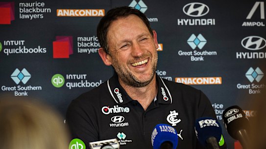 Josh Fraser was all smiles as his appointment as Carlton coach was confirmed on Tuesday.