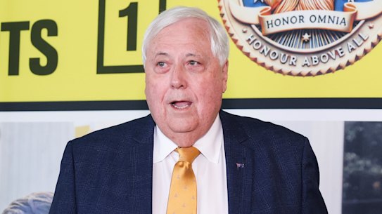 Clive Palmer at a press conference at Parliament House on Wednesday.