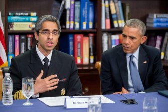 Former Surgeon General Dr Vivek Murthy with former US president Barack Obama.
