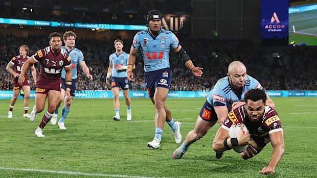Xavier Coates opens the scoring for Queensland.