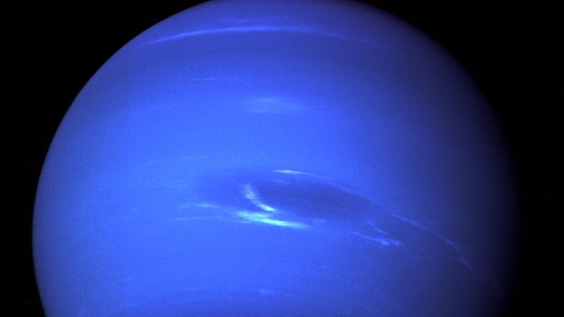 Neptune, in a full-disc image taken by Voyager 2.