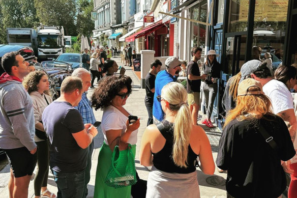 Customers can wait for more than two hours for a bagel on Saturday morning at It’s Bagels in London. 