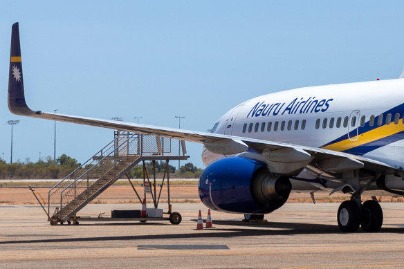 A Nauru Airlines plane arrived in Broome on Saturday. 
