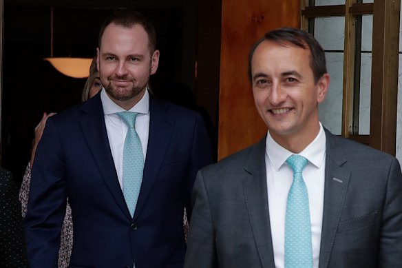 Senator Andrew Bragg, left, and Dave Sharma, right, have launched a series of complaints against the transparency site They Vote for You.