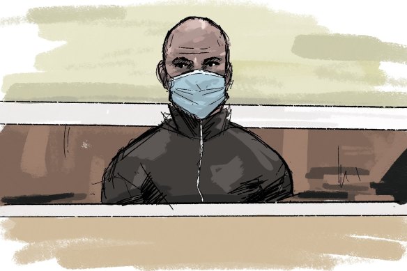 A court sketch of Mark Buddle.