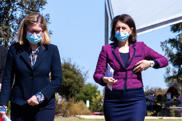 NSW Chief Health Officer Dr Kerry Chant and Premier Gladys Berejiklian at Monday’s press conference.