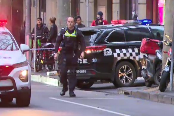 A woman has been arrested after allegedly stabbing two people in Melbourne’s CBD on Thursday afternoon.