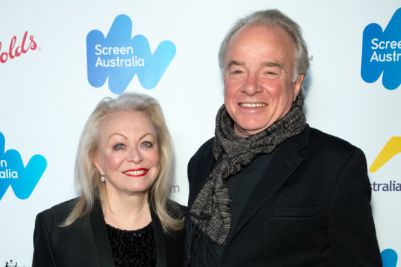Jacki Weaver with her husband, actor Sean Taylor at a Screen Australia event in Los Angeles.