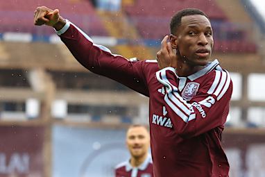 Aston Villa’s Nicolas Jackson celebrates after scoring his side’s opening goal.