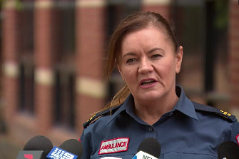Ambulance Victoria acting chief executive Libby Murpy addresses the media on Wednesday.