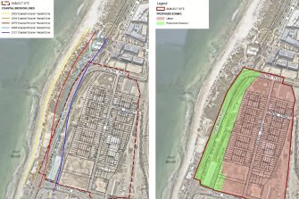 The proposed zoning and potential future erosion marks behind Port Beach, Fremantle.
