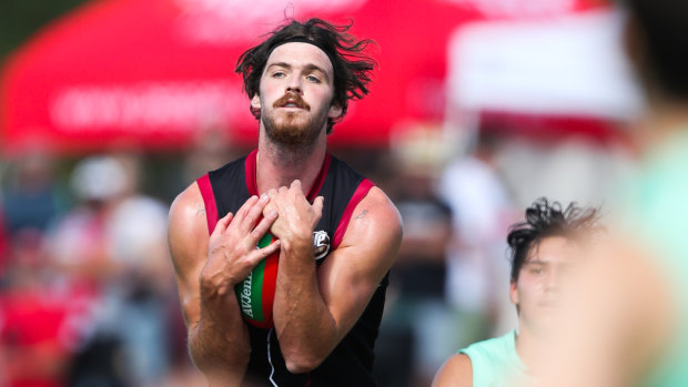 St Kilda's Dylan Roberton in action in late February.