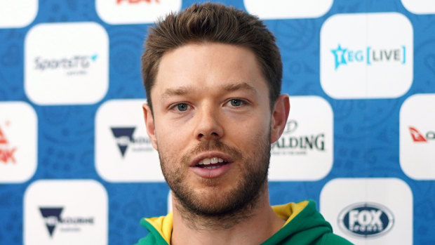 Matthew Dellavedova speaks to the media during a press conference at the Melbourne Sports and Aquatic Centre earlier this year. 