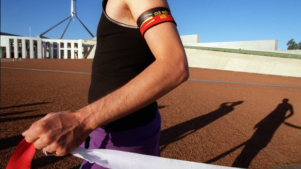 Protester Rob Sparrow at Parliament House.