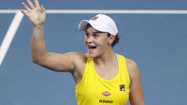 'The world's her oyster': Australia's Fed Cup spearhead Ash Barty after defeating Victoria Azarenka on Saturday. 