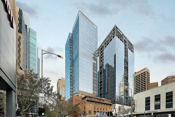 An artist’s impression of the proposed Comedy Theatre redevelopment with a tower behind the theatre.