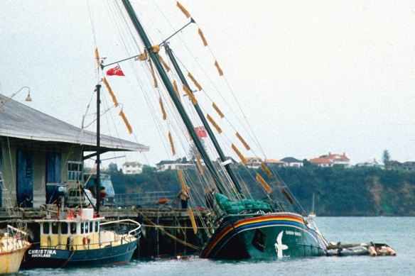 The first Rainbow Warrior after it was bombed in 1985.