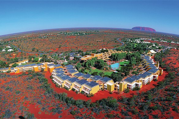 Ayers Rock Resort with Uluru in the distance.