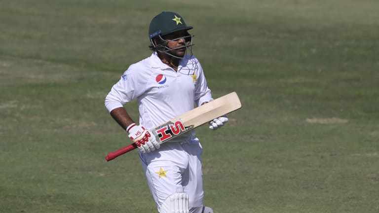 Sarfraz Ahmed leaves the field after being dismissed for three.