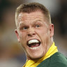 Lindsay Collins celebrates a try.