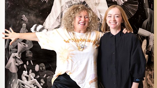 2025 Archibald Prize winner Julie Fragar, right, and her subject Justene Williams