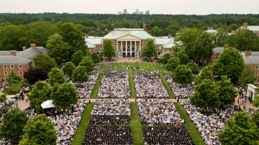 The 2018 Wake Forest University commencement crowd. The coaches worked at such schools as Wake Forest, Yale, Stanford, Georgetown and the University of Texas, among others.