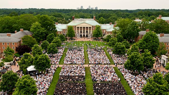 The 2018 Wake Forest University commencement crowd. The coaches worked at such schools as Wake Forest, Yale, Stanford, Georgetown and the University of Texas, among others.