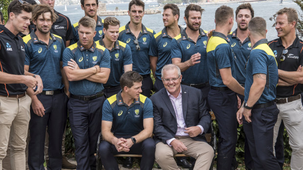 Prime Minister Scott Morrison hosts the Australian and New Zealand cricket teams at Kirribilli House.