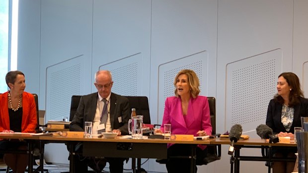 Minister for the Prevention of Domestic and Family Violence Di Farmer, former Police Commissioner Bob Atkinson AO APM, Kay McGrath OAM and Premier Annastacia Palaszczuk at the first Domestic and Family Violence Prevention Council meeting.