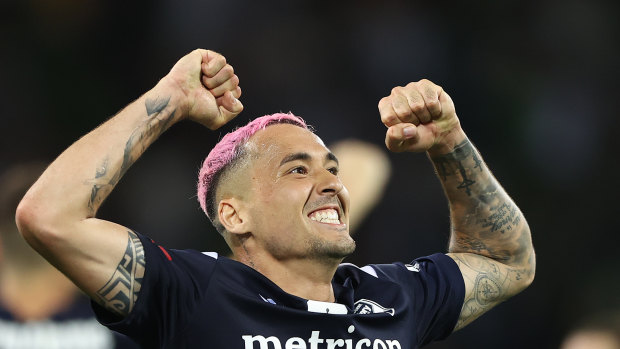 Victory defender Jason Davidson celebrates after scoring in the FA Cup Final win. He is recalled to the national team squad for the World Cup qualifiers.