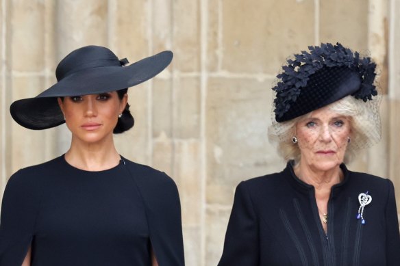Meghan, Duchess of Sussex, and Camilla, Queen Consort, during the funeral.
