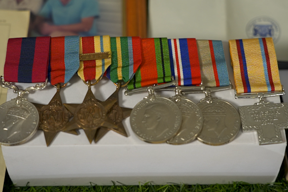 Stan Walsh’s World War II medals, including his DCM on the far left.