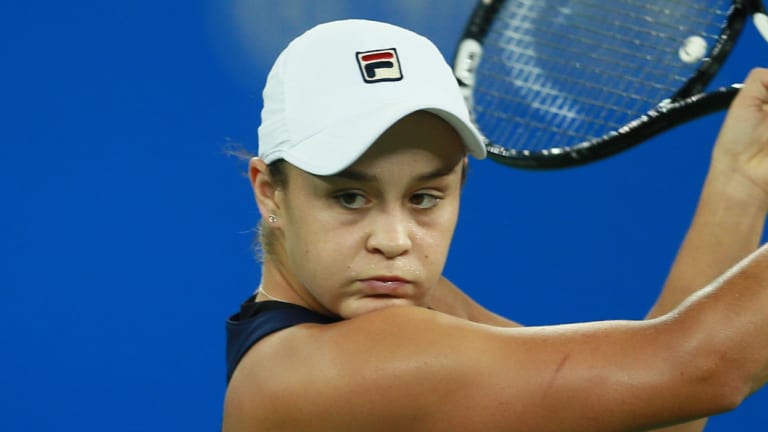 Beaten: Ashleigh Barty has lost her WTA Elite Trophy opener to Aryna Sabalenka in straight sets.