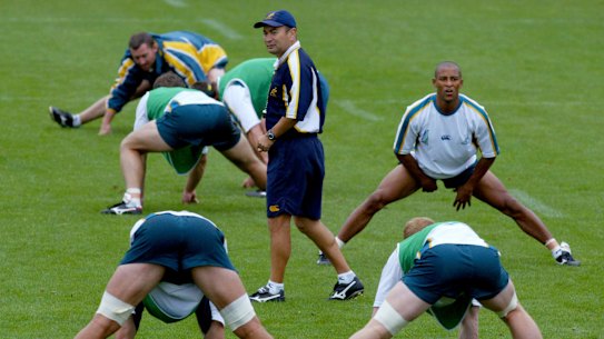 Former Wallabies coach Eddie Jones overseeing a training session in Coffs Harbour in 2003.