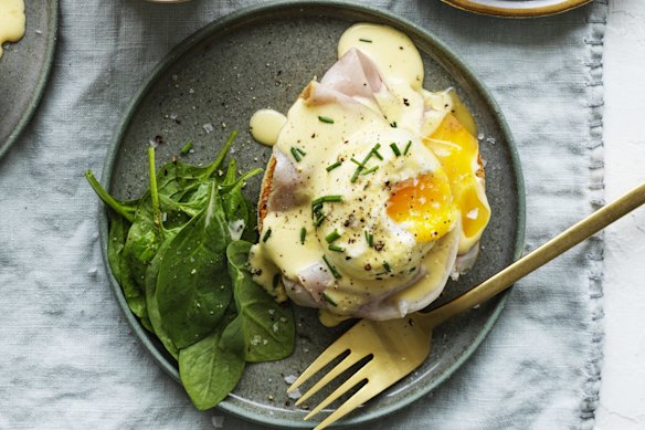 Jill Dupleix’s eggs Benedict (boosted with spinach on the side).
