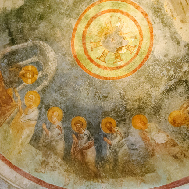 A fresco in the Saint Nicholas Church, built in 540, in the ancient city of Myra, now Demre, Turkey. 