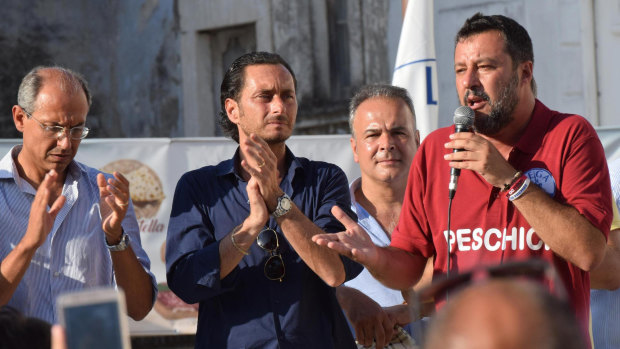 Matteo Salvini speaking to supports on his 'Italian summer tour'.