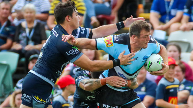 Brace: Josh Morris makes some yards for Cronulla in a two-try performance.