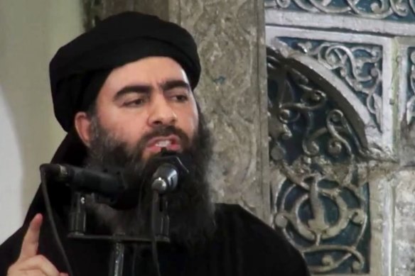 Abu Bakr al-Baghdadi, pictured here in 2014, was "whimpering and crying and screaming" all the way to his death, according to Trump.