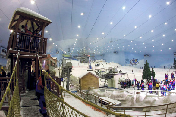 Skiing in the desert at the Mall of the Emirates.