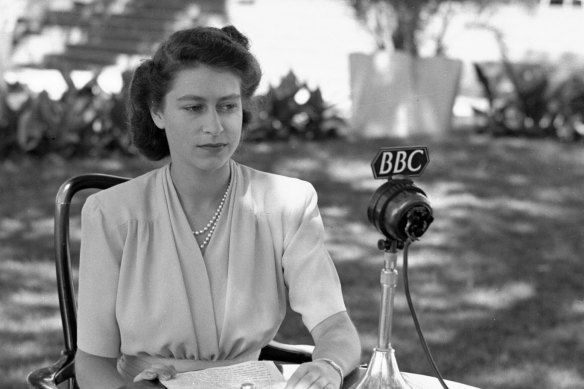 Princess Elizabeth delivers a speech for her 21st birthday in 1947, when she promised to go forward with “an unwavering faith, a high courage and a quiet heart”.