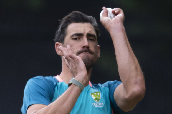 Mitchell Starc training at the Adelaide Oval ahead of Thursday’s one-day match against England.