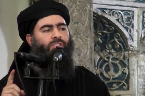 Abu Bakr al-Baghdadi, pictured here in 2014, was "whimpering and crying and screaming" all the way to his death, according to Trump.