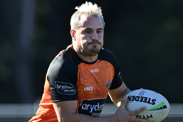 Josh Reynolds during a Wests Tigers training session at St Lukes Park North earlier this month.