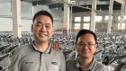 Vmoto chief executive Charles Chen and finance director Ivan Teo at the ASX-listed company's factory in Nanjing, China.