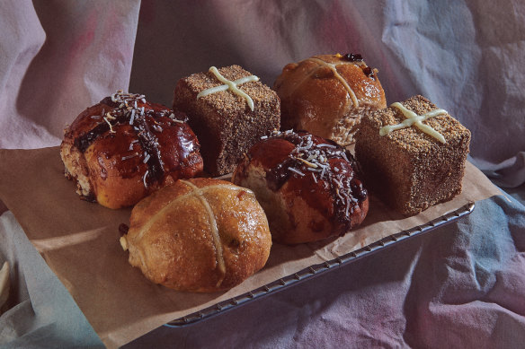 The hot cross bun range at Tokyo Lamington in Newtown. 